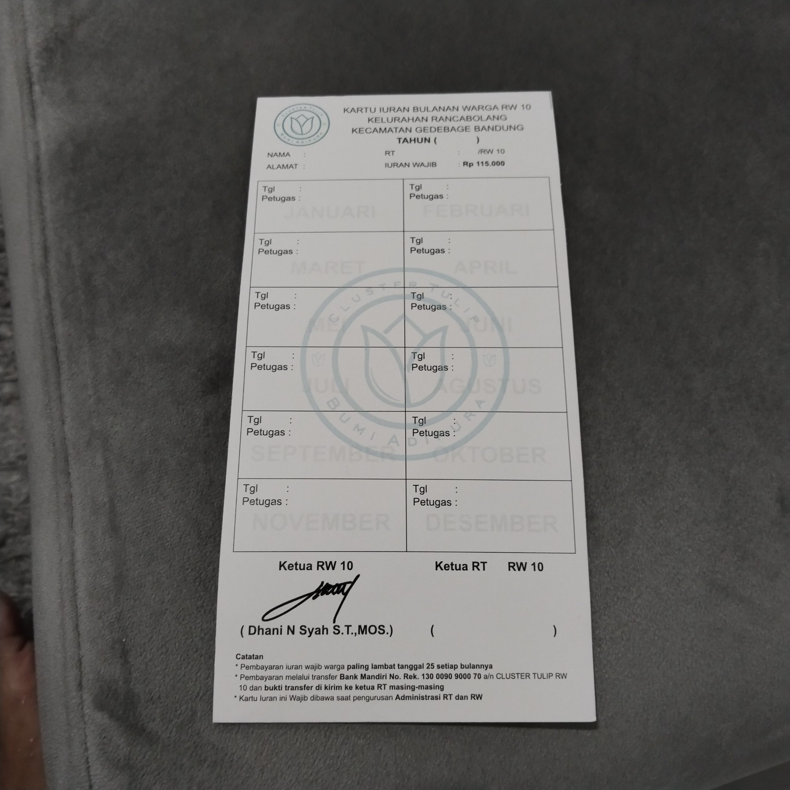 Pengurus RW 10 Berlakukan Kembali Kartu Iuran Warga sebagai Syarat Administrasi Mulai April 2026